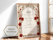 Elegant Islamic Nikkah Certificate – Customizable Floral Nikah Nama with Arabic Calligraphy