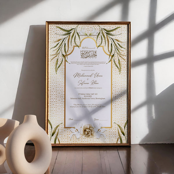 Qabool Hai — hand-illustrated nikkah certificate by Wedstale