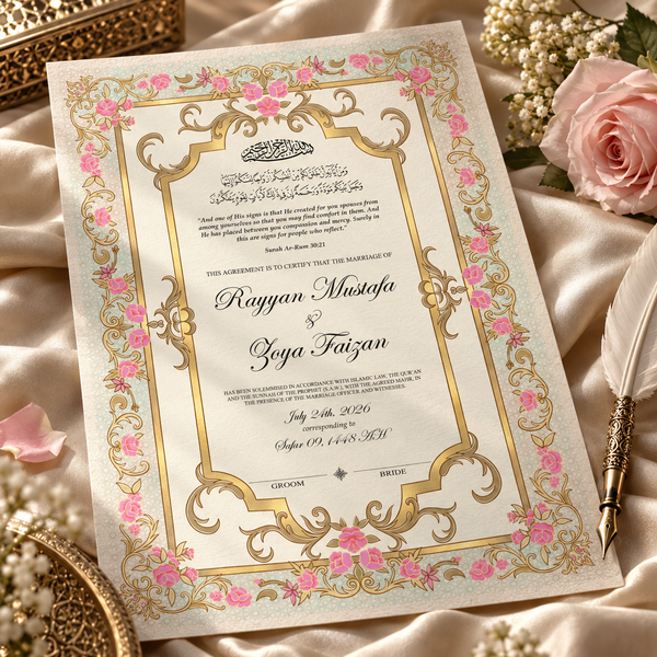 Beloved — hand-illustrated nikkah certificate by Wedstale